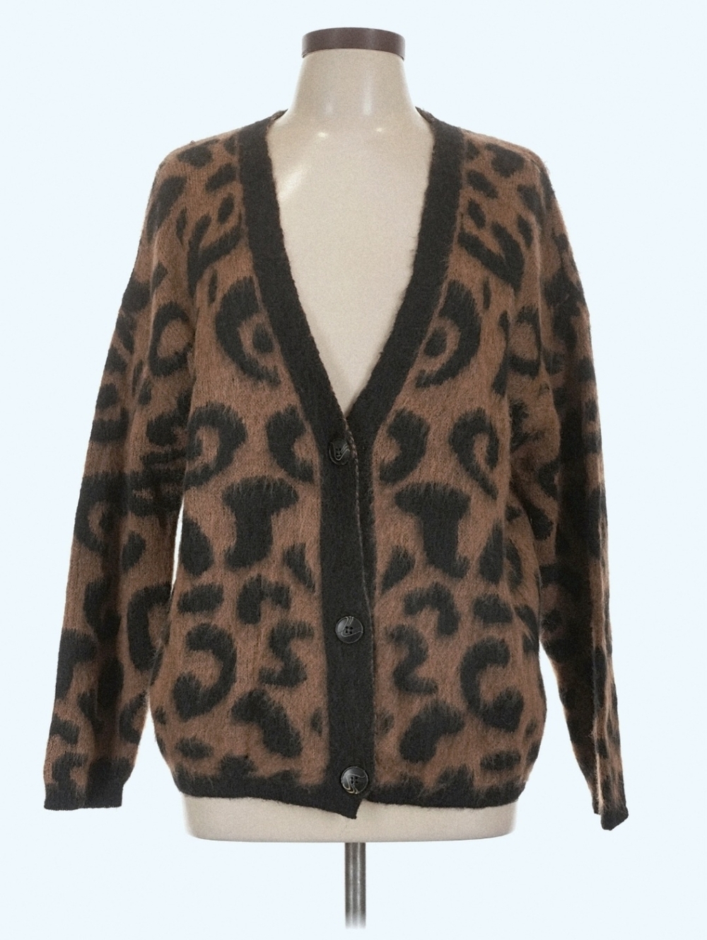 $210 NWT Scandal ITALY MADE Wool Blend Animal Print Leo Cardigan Sweater Women L
